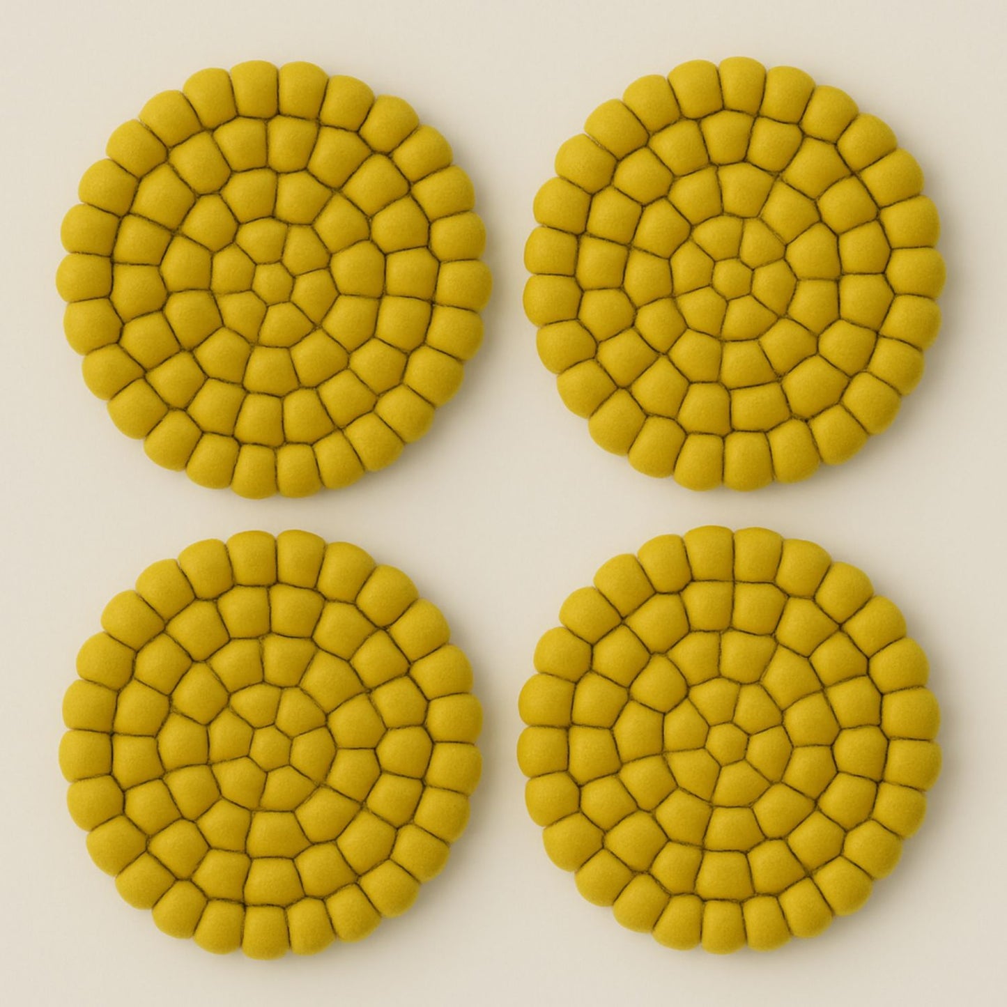 Handcrafted Felt Ball Trivet & Coaster- Yellow
