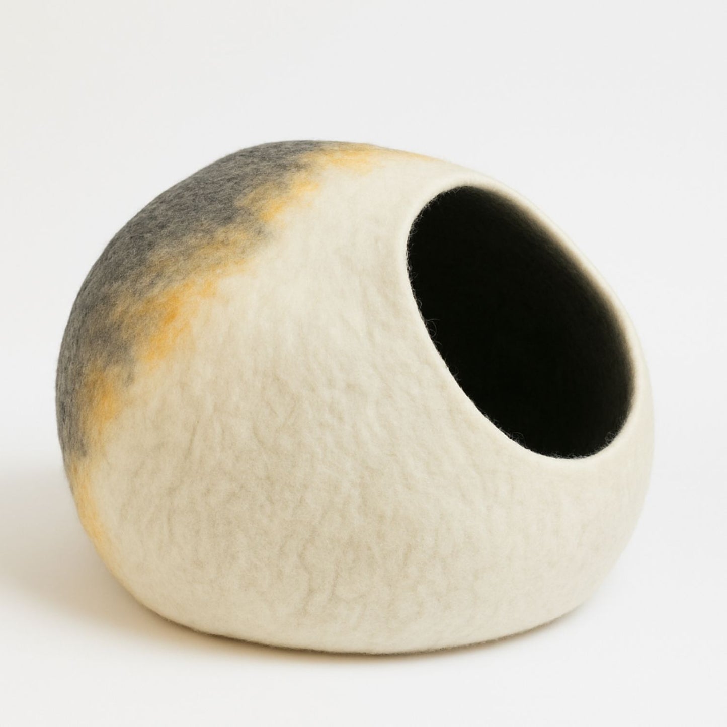 Luxury Felt Cat Cave – Handcrafted Wool Retreat from Nepal – Ash Stripe