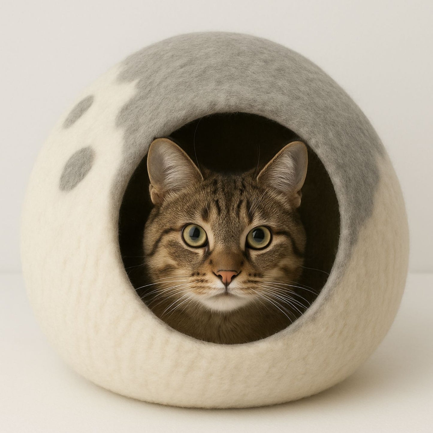 Luxury Felt Cat Cave – Handcrafted Wool Retreat from Nepal – Lilac Cream