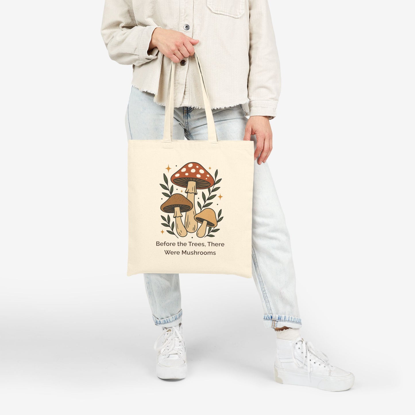 Mushroom-Themed Cotton Canvas Tote Bag