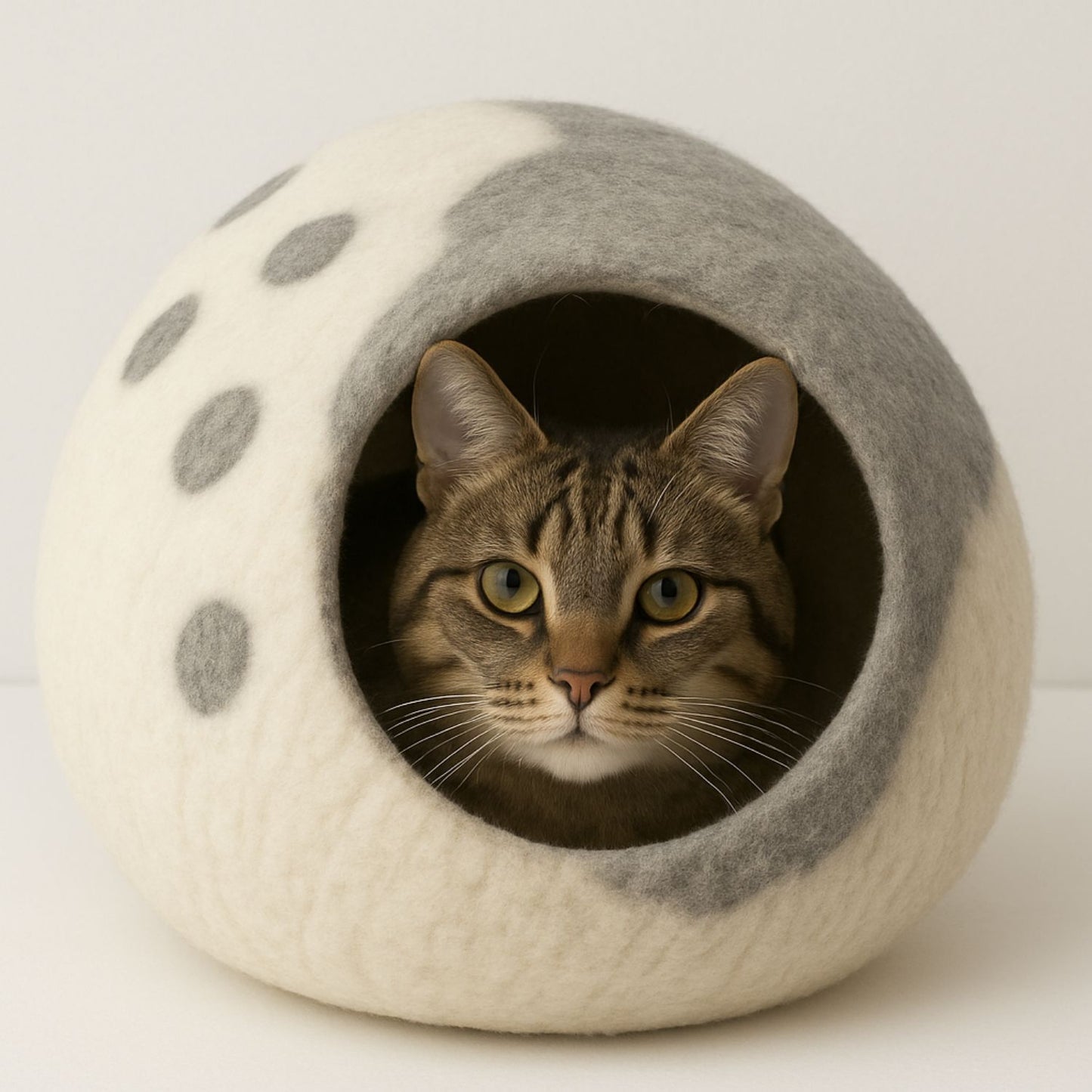 Luxury Felt Cat Cave – Handcrafted Wool Retreat from Nepal – Lilac Cream