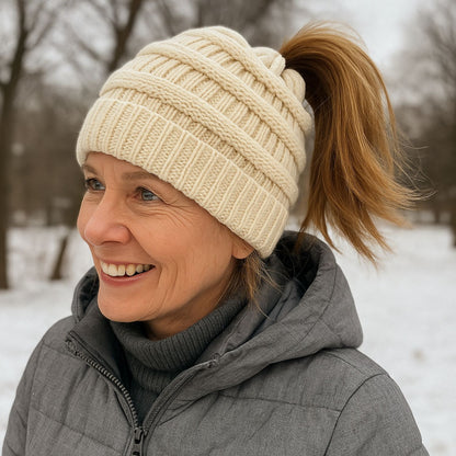 Ponytail Beanie Cap – Stretchy, Stylish & Warm (Limited Edition- Mint)